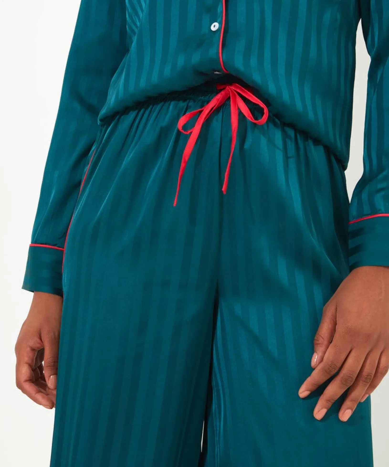 satin_stripe_pyjama_botto_3.webp Pyjamas & Loungewear | Gifts | Sale Pyjamas & Loungewear | Women's | Women's | Women's Joe Browns Satin Stripe Pyjama Bottoms Teal