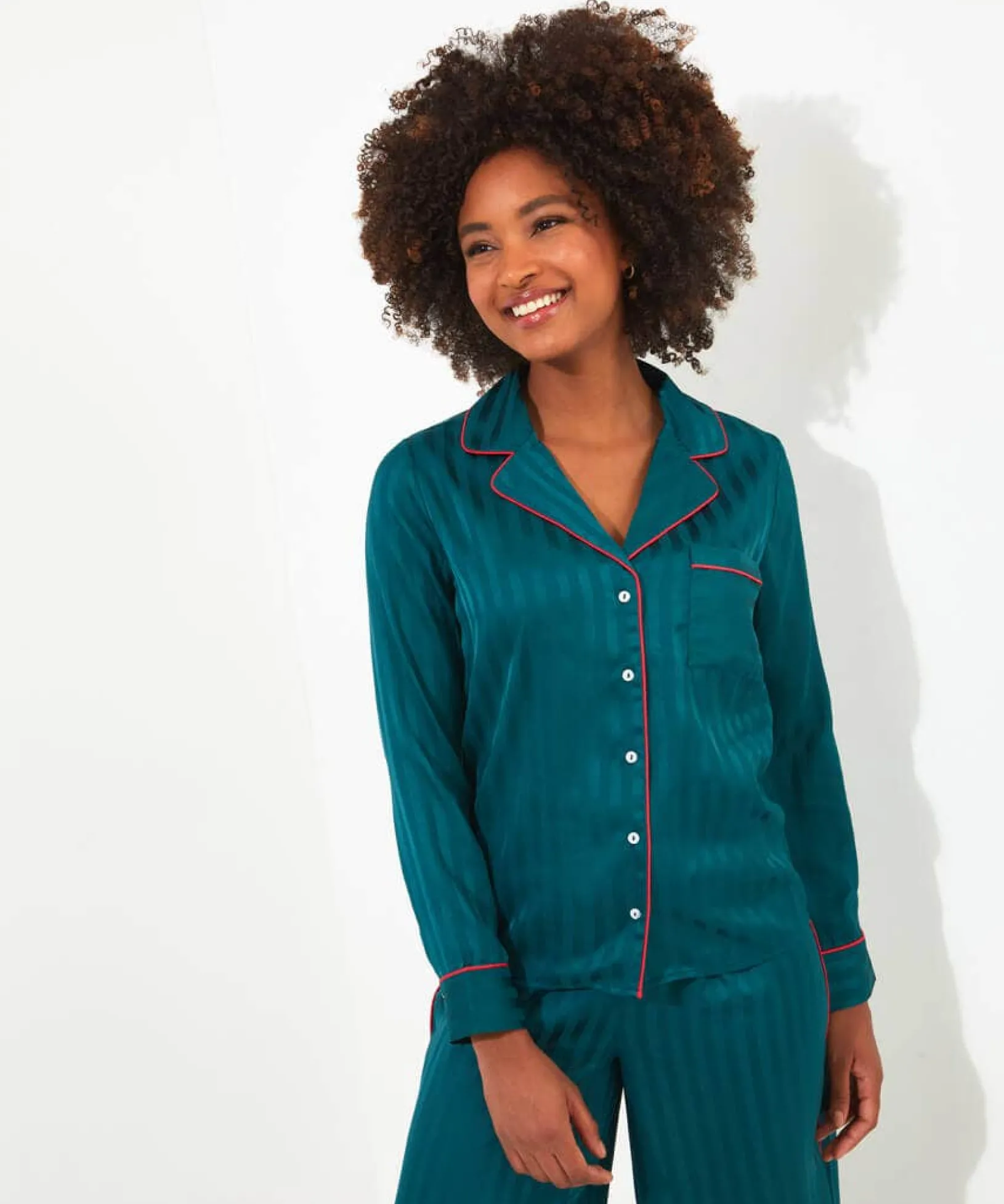 satin_stripe_pyjama_top_0.webp Pyjamas & Loungewear | Gifts | Sale Pyjamas & Loungewear | Sale Tops, Tunics & Blouses | Women's | Women's | Women's | Women's Joe Browns Satin Stripe Pyjama Top Teal