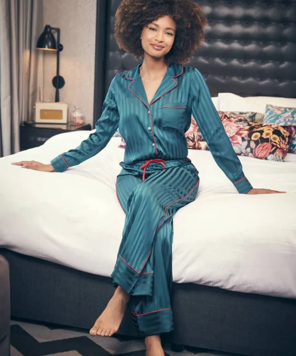 Pyjamas & Loungewear | Gifts | Sale Pyjamas & Loungewear | Sale Tops, Tunics & Blouses | Women's | Women's | Women's | Women's Joe Browns Satin Stripe Pyjama Top Teal