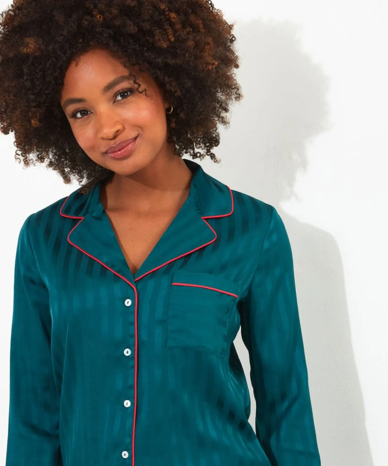 satin_stripe_pyjama_top_3.webp Pyjamas & Loungewear | Gifts | Sale Pyjamas & Loungewear | Sale Tops, Tunics & Blouses | Women's | Women's | Women's | Women's Joe Browns Satin Stripe Pyjama Top Teal