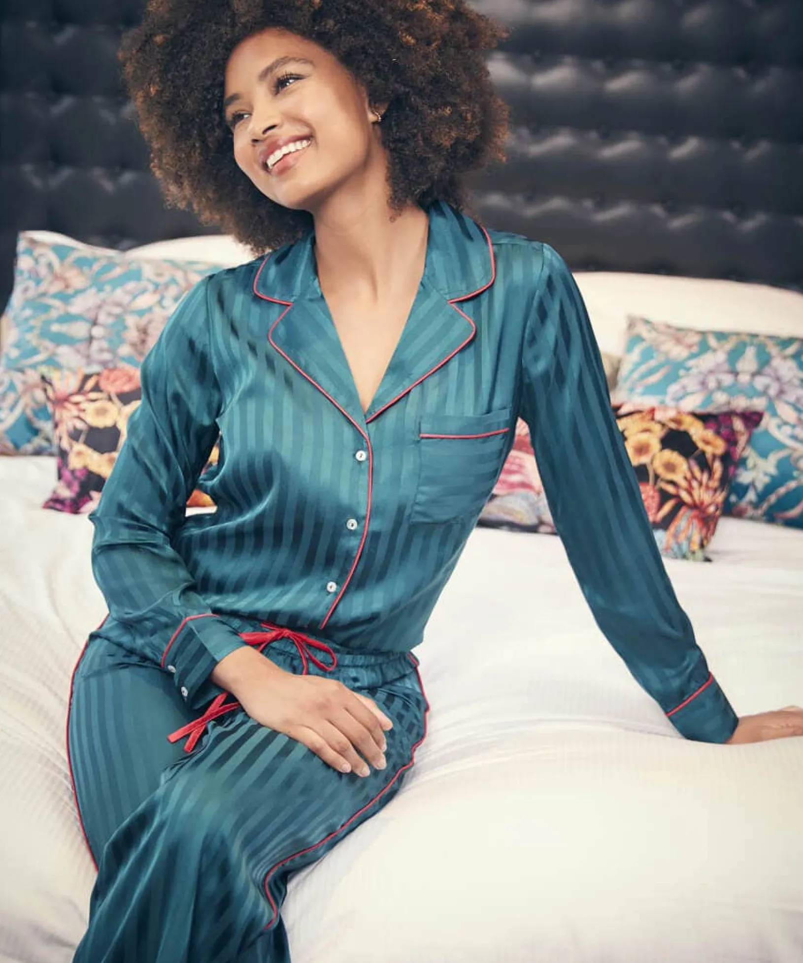satin_stripe_pyjama_top_5.webp Pyjamas & Loungewear | Gifts | Sale Pyjamas & Loungewear | Sale Tops, Tunics & Blouses | Women's | Women's | Women's | Women's Joe Browns Satin Stripe Pyjama Top Teal