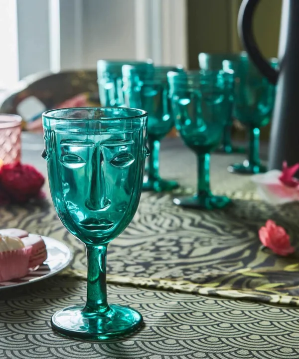 Kitchen | Home Joe Browns Set Of 6 Deco Face Wine Glasses Green