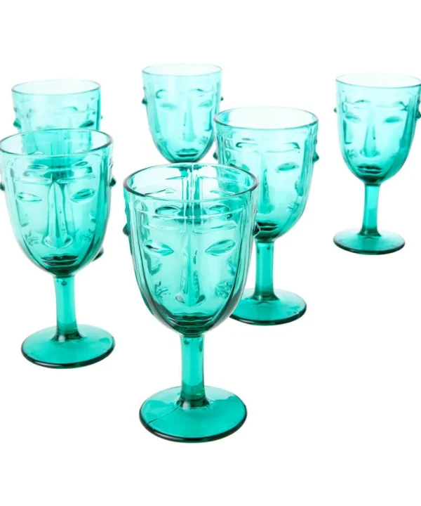 Kitchen | Home Joe Browns Set Of 6 Deco Face Wine Glasses Green