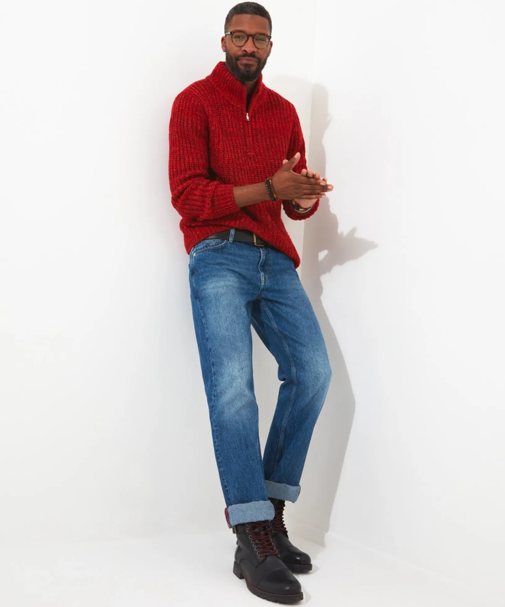 shore_funnel_knit_2.webp Shop Men's Collection | Layering Essentials | Knitwear & Jumpers | Top Picks | Men,s | Men,s Joe Browns Shore Funnel Knit Red / Blue / Green