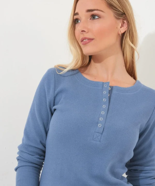 Pyjamas & Loungewear | Gifts | Tops, Tunics & Blouses | Women's | Women's | Women's Joe Browns Sloe Joes Waffle Henley Blue