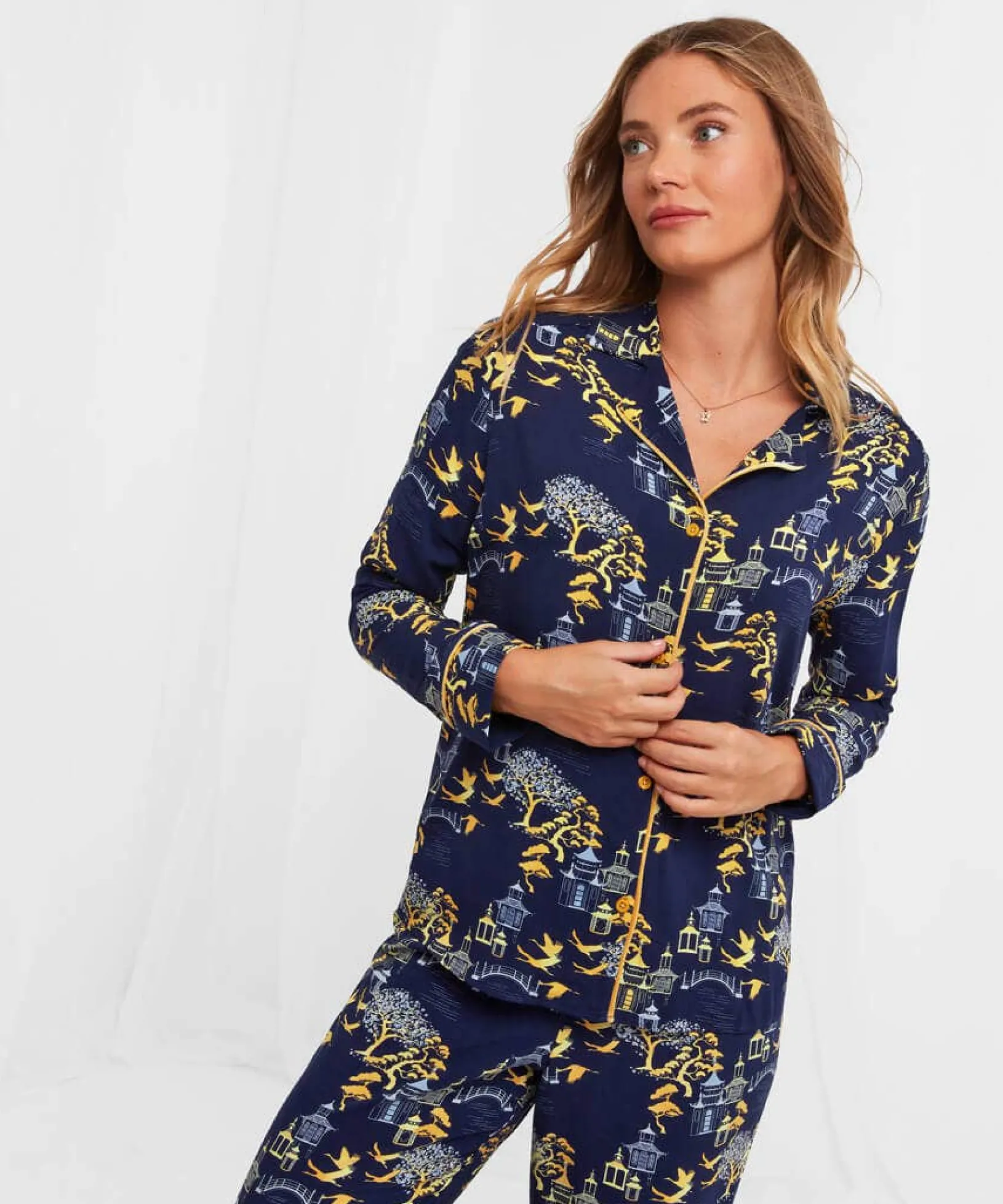 tantalizing_toile_boutiqu_0.webp Sale Pyjamas & Loungewear | Women's Joe Browns Tantalizing Toile Boutique PJ Top Navy