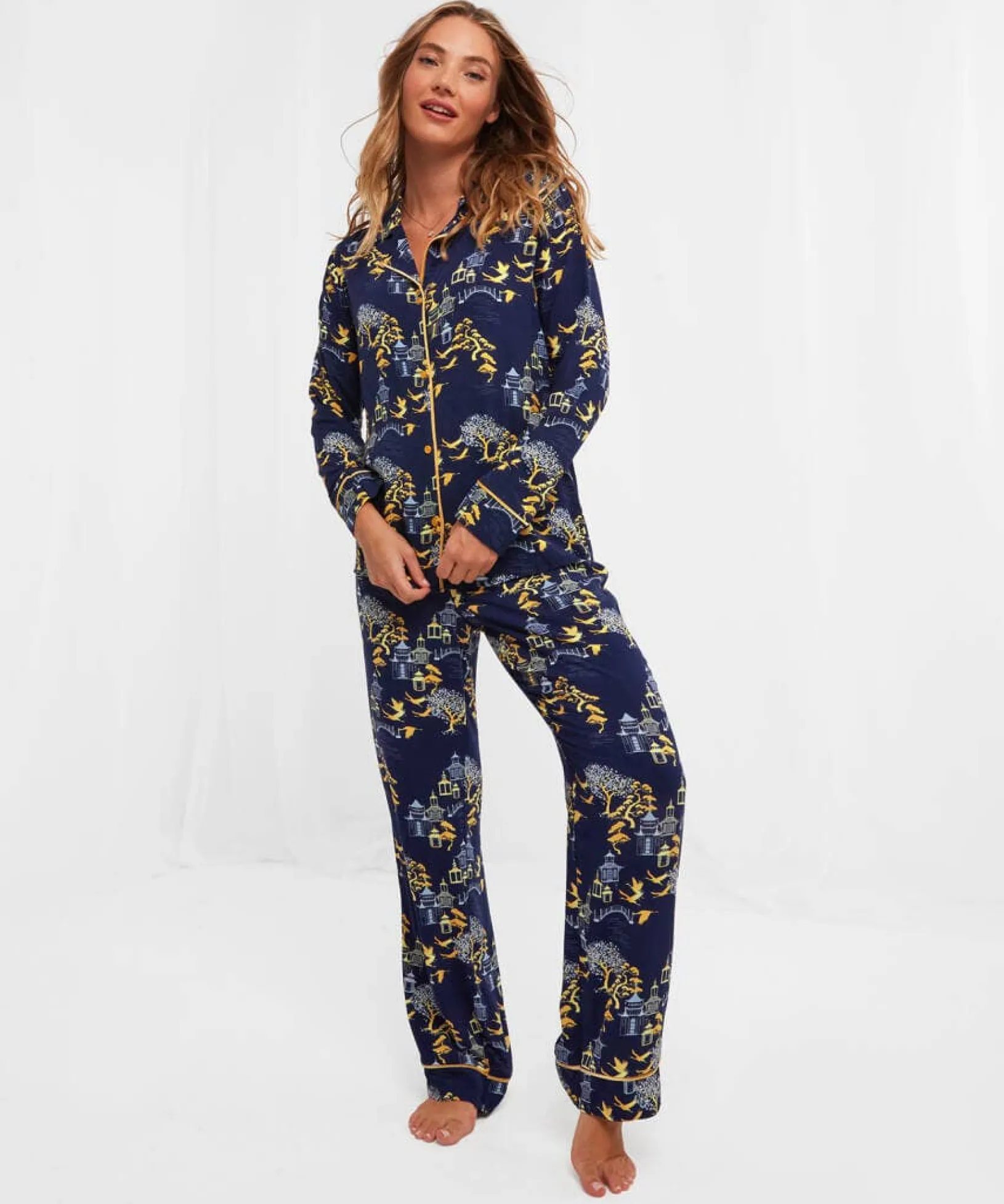 tantalizing_toile_boutiqu_2.webp Sale Pyjamas & Loungewear | Women's Joe Browns Tantalizing Toile Boutique PJ Top Navy