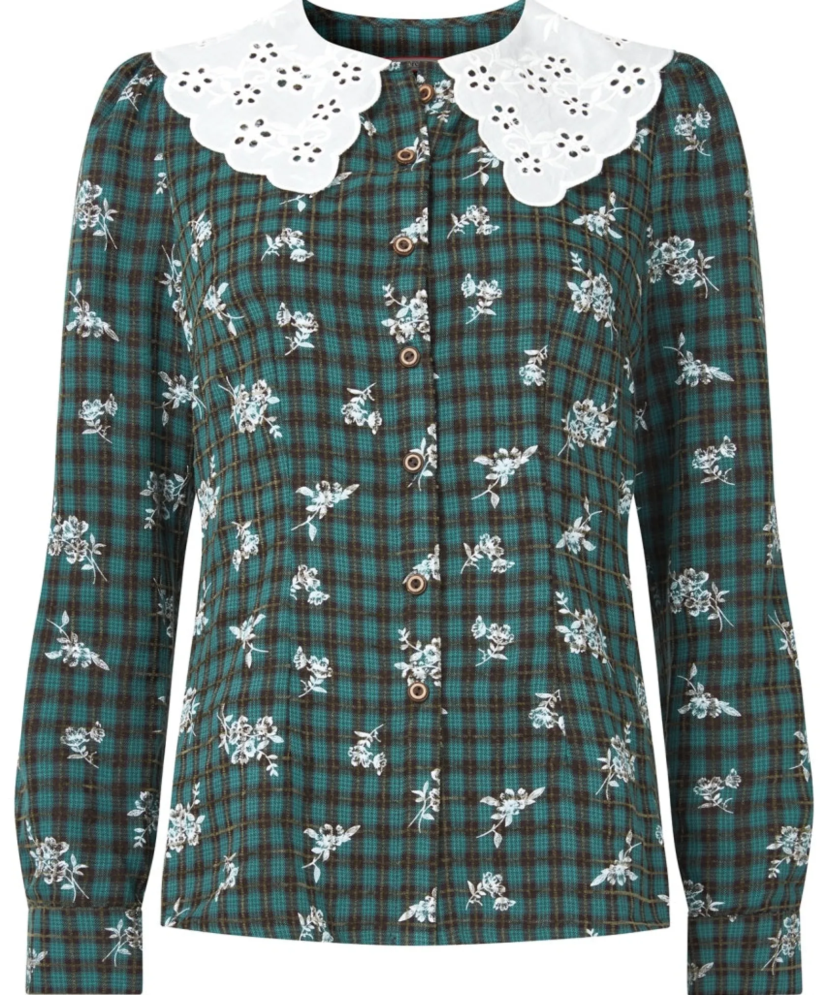 tess_vintage_collar_blous_1.webp Tops, Tunics & Blouses | Sale Tops, Tunics & Blouses | Women's | Women's Joe Browns Tess Vintage Collar Blouse Green