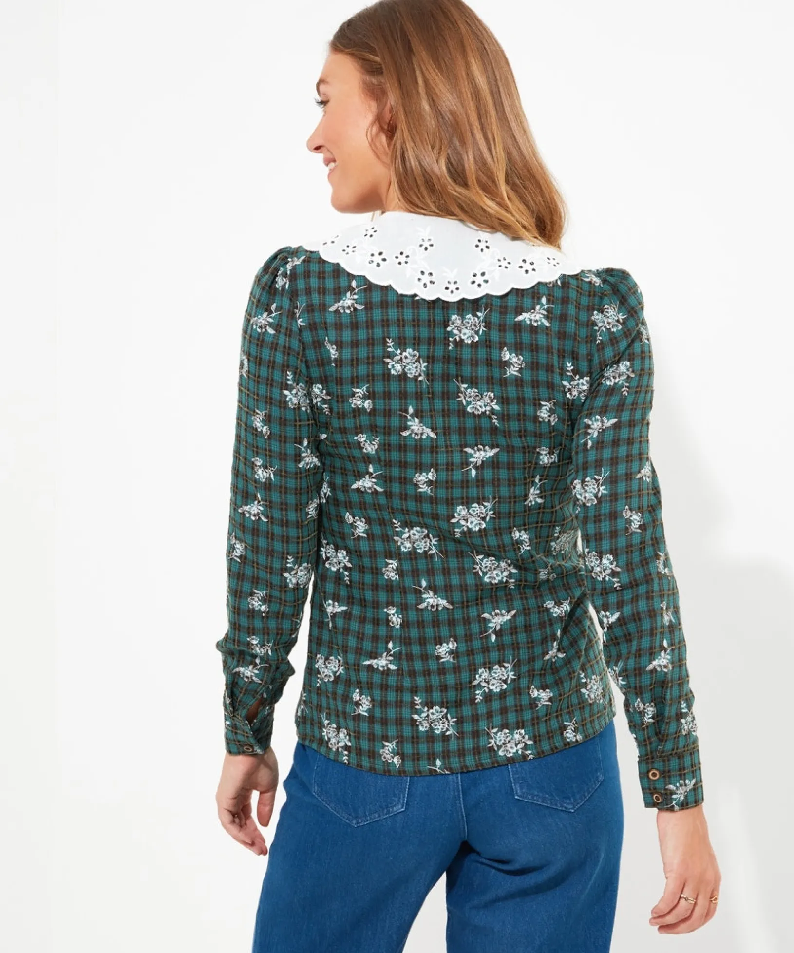 tess_vintage_collar_blous_4.webp Tops, Tunics & Blouses | Sale Tops, Tunics & Blouses | Women's | Women's Joe Browns Tess Vintage Collar Blouse Green