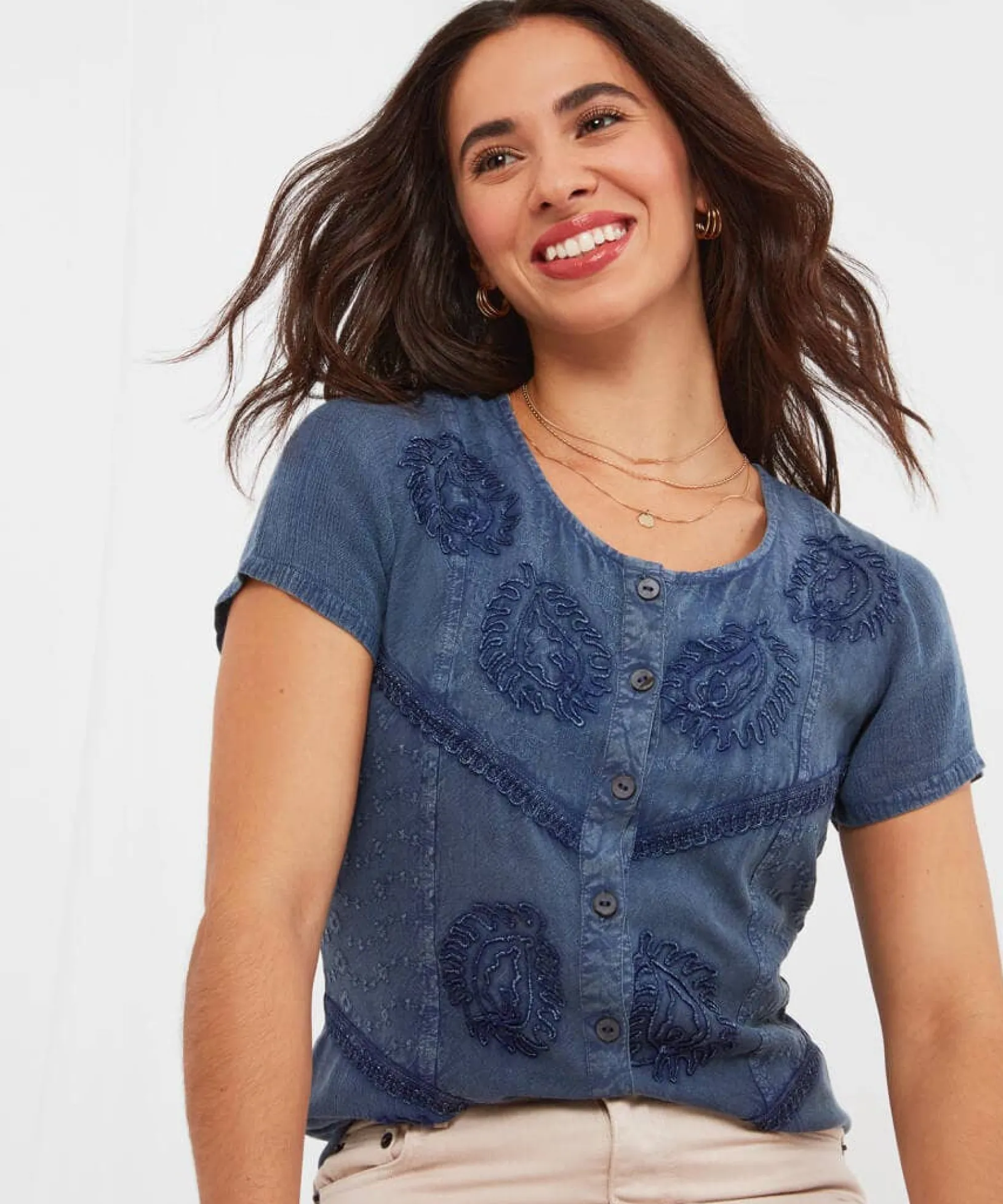 washed_embroidered_blouse_0.webp Sale Tops, Tunics & Blouses | Women's Joe Browns Washed Embroidered Blouse Blue / Grey