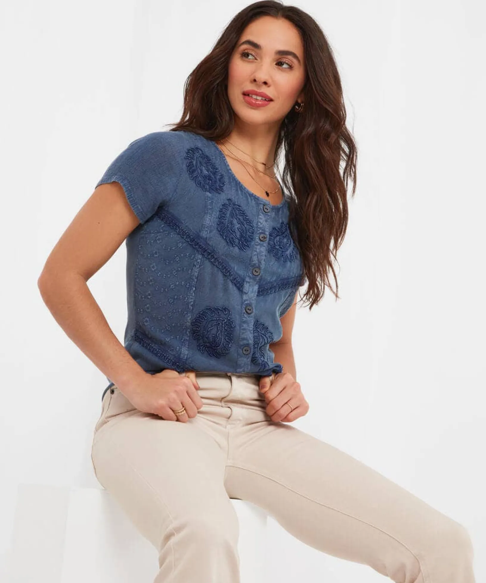washed_embroidered_blouse_3.webp Sale Tops, Tunics & Blouses | Women's Joe Browns Washed Embroidered Blouse Blue / Grey