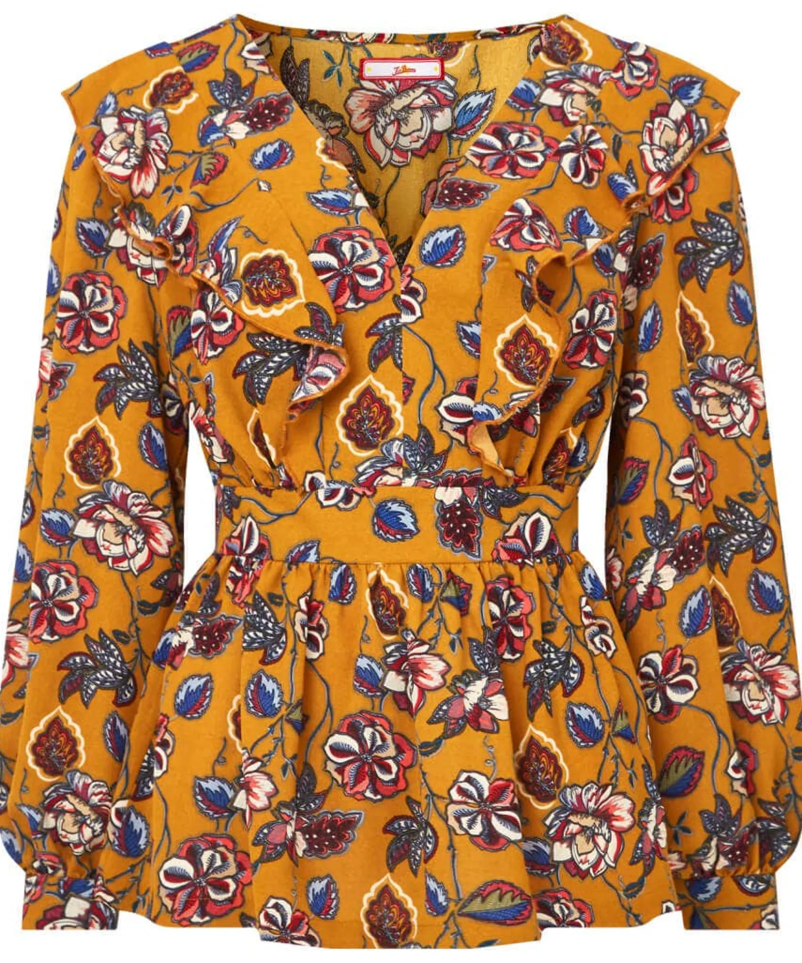 wonderful_floral_frill_to_1.webp Sale Tops, Tunics & Blouses | Women's Joe Browns Wonderful Floral Frill Top Ochre