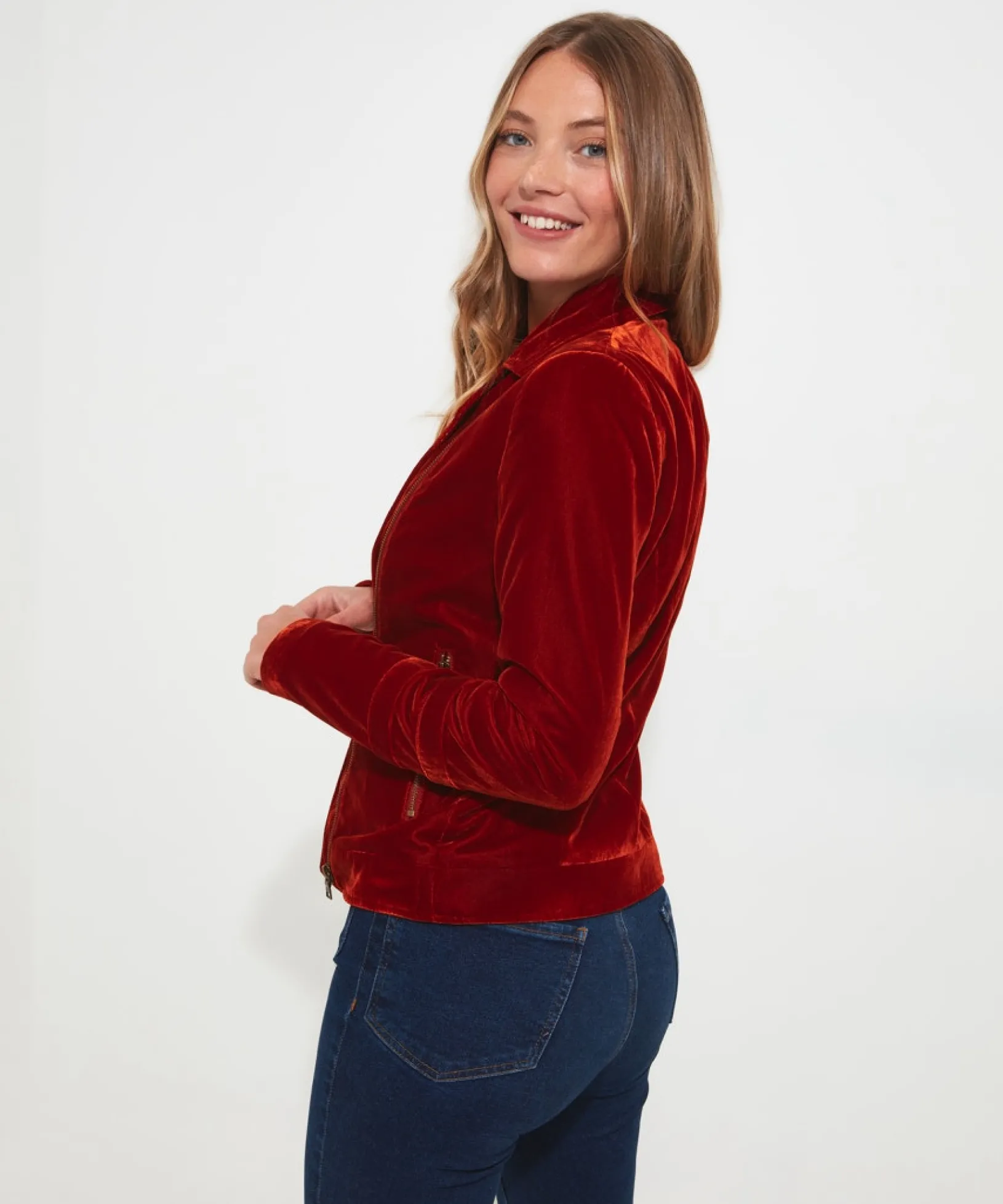 wonderfully_velour_jacket_5.webp Coats & Jackets | Sale Coats & Jacket | Women's | Women's Joe Browns Wonderfully Velour Jacket Rust